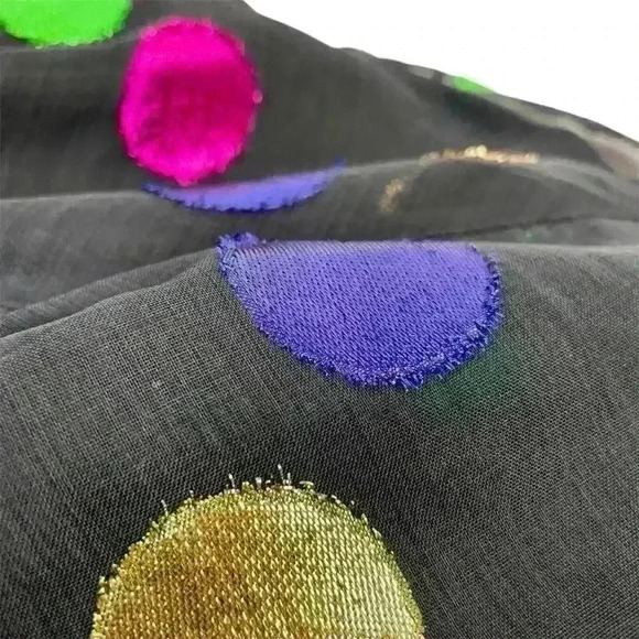 RARE TOPSHOP Premium  Black Mini Skirt Size 6 Pink Gold Polka Dots Retro Party - Picture 10 of 13